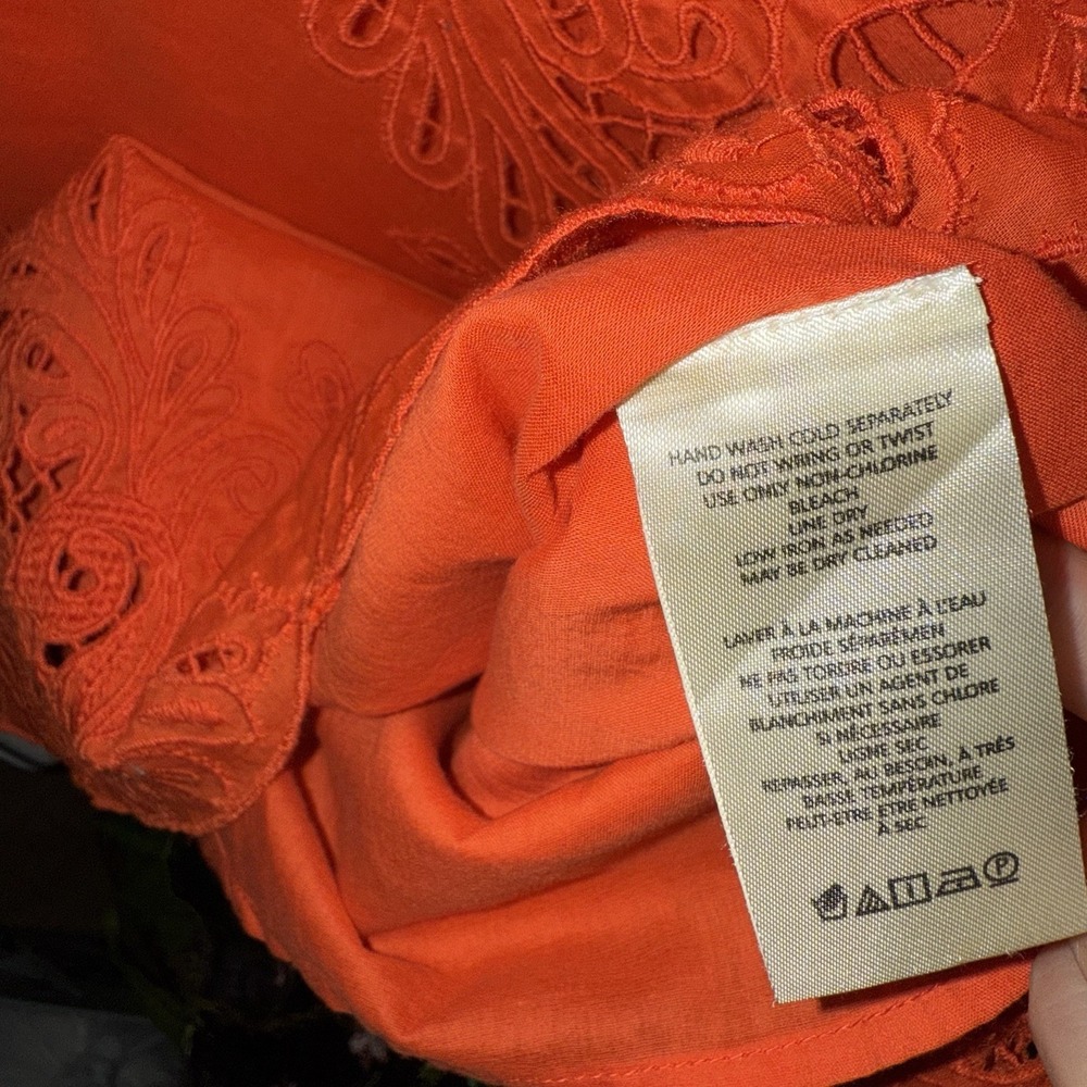 By Anthropologie Blouse Womens Small‎ Orange Embroidery Cutwork Peasant Bohemian - Picture 6 of 9